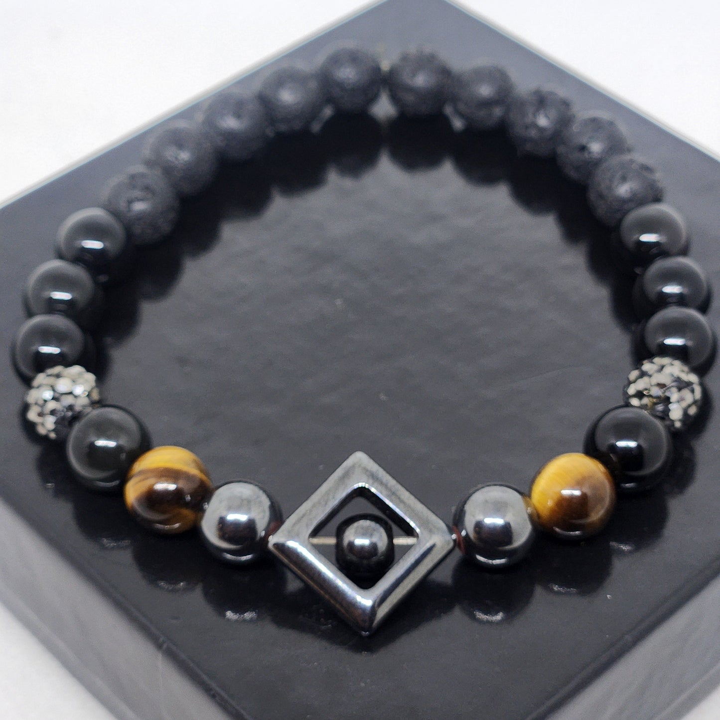 Geometric Tiger Eye Bead Bracelet for Men (Modern Triangle Design)