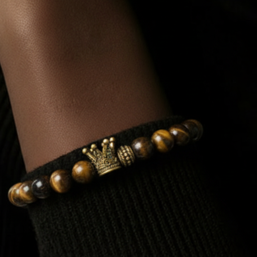 Brown Tiger Eye Bracelet for Men (Classic Gold Brown Stone Beads)