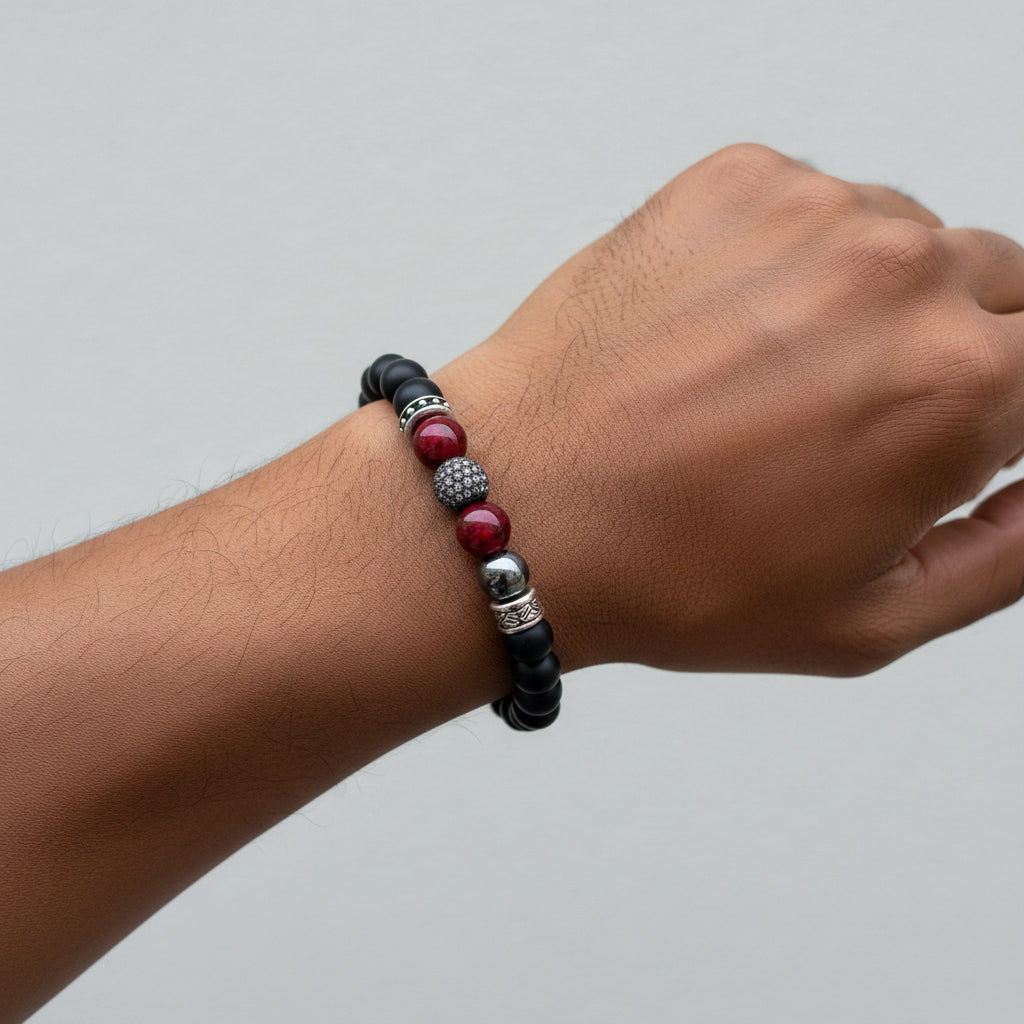 Red Stone Power Bracelet for Men (Energy & Strength Beads)
