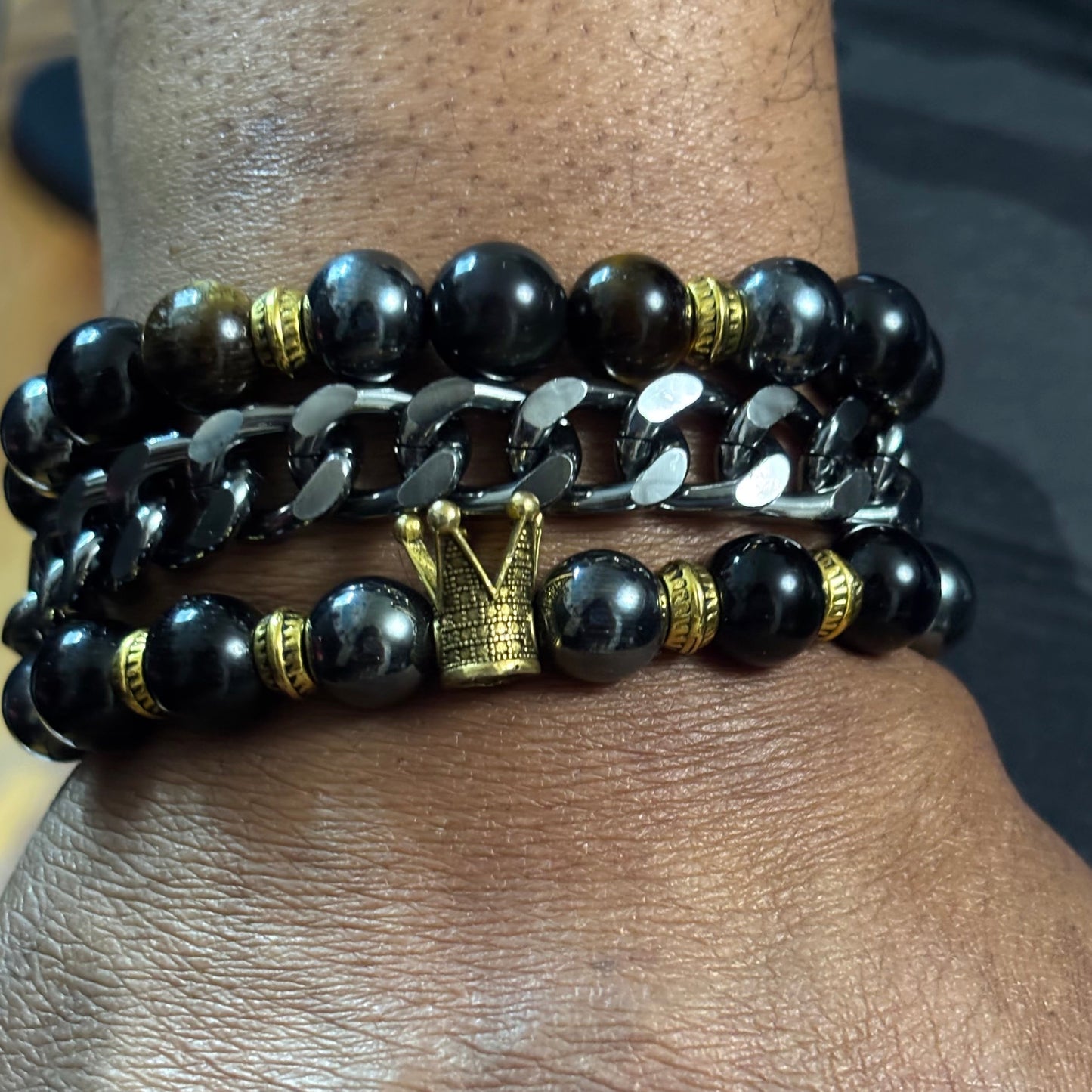 Men's Beaded Bracelet King Crown Stack