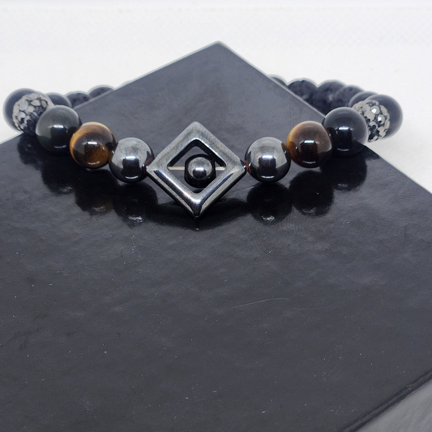 Geometric Tiger Eye Bead Bracelet for Men (Modern Triangle Design)
