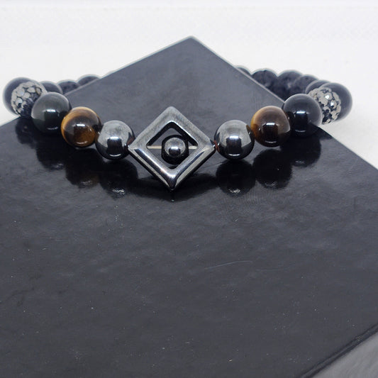 Geometric Tiger Eye Bead Bracelet for Men (Modern Triangle Design)