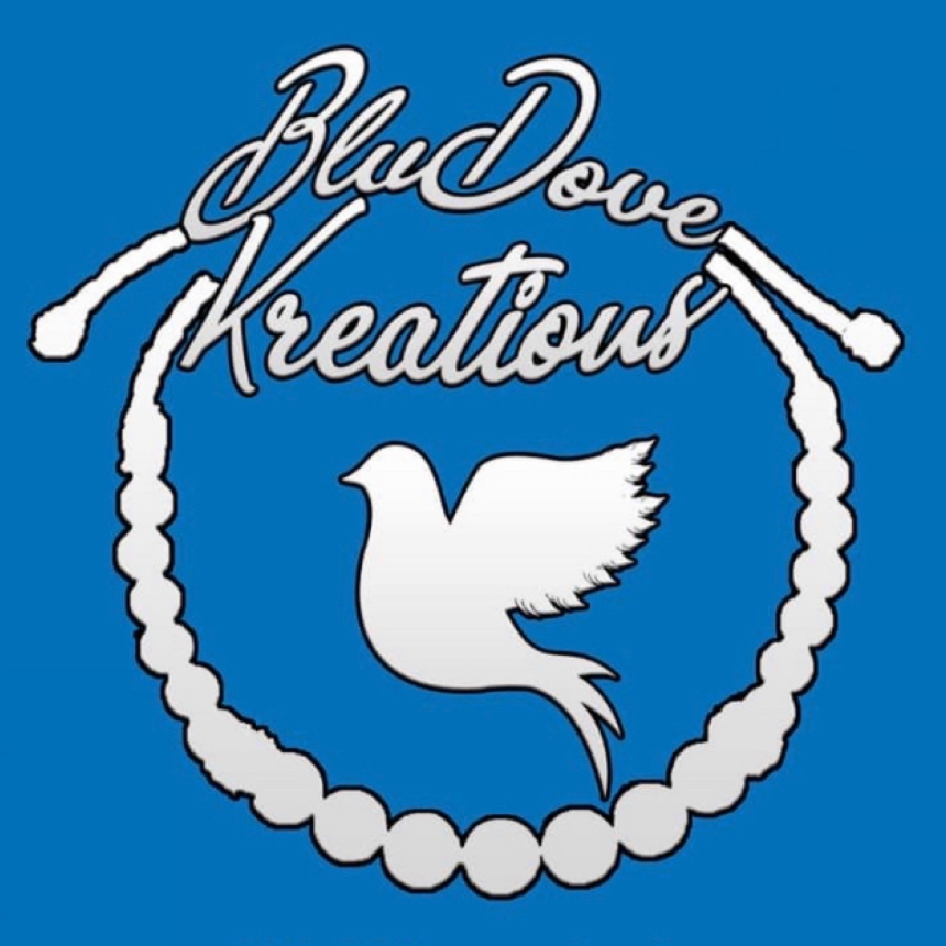 Logo of BluDove Kreatious with a dove illustration on a blue background