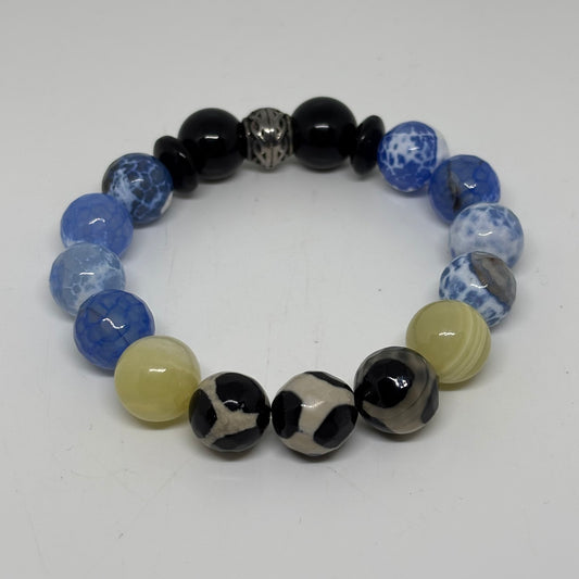 Multicolored beaded bracelet on a white background