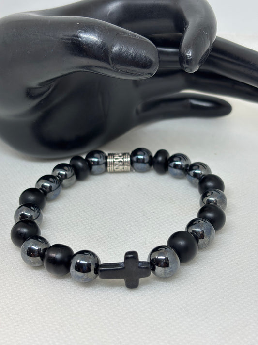Black Faith Bracelet for Men (Spiritual Cross Bead Bracelet)
