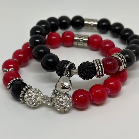 His & Hers Red and Black Couple Bracelet Set