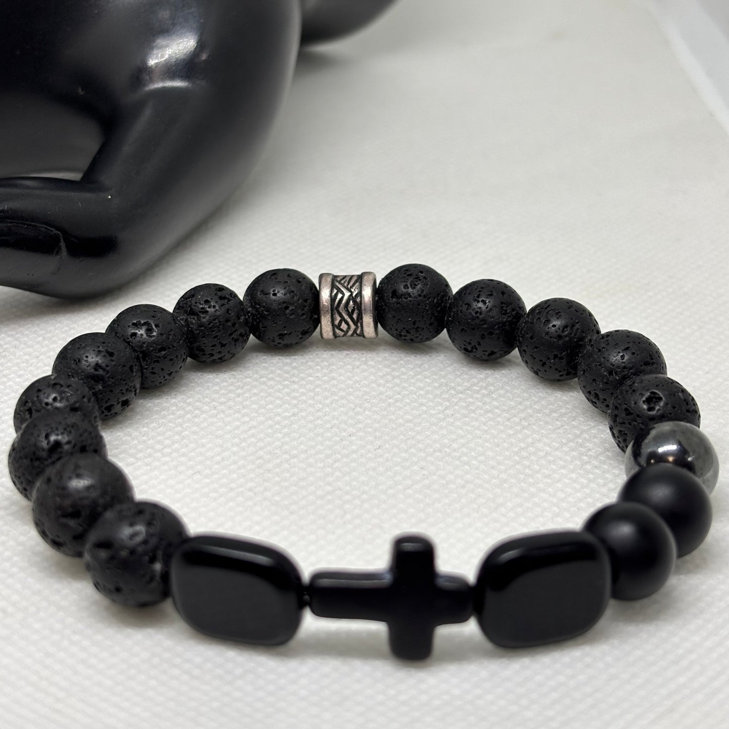Men’s/Unisex Black Beaded Cross Bracelet