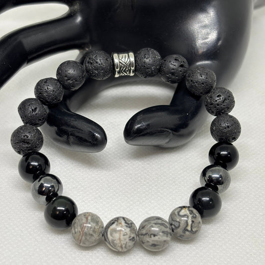 Black Matte Bead Bracelet for Men(Minimalist Stone Bracelet)