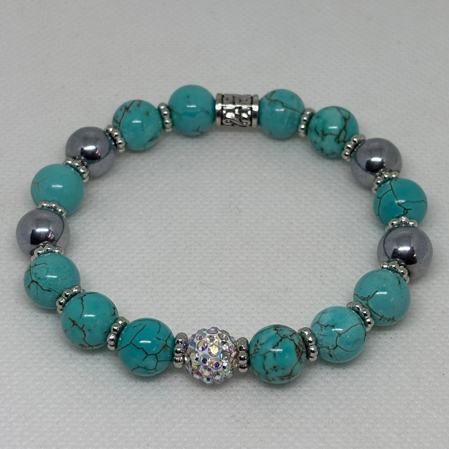 Women's Turquoise Silver Beaded Stylish Bracelet