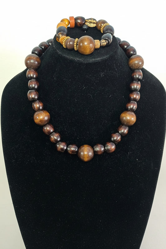 Unisex Wooden Necklace Set