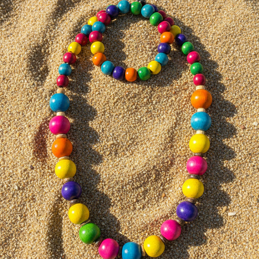 Women’s Colorful Wooden Bead Necklace Set