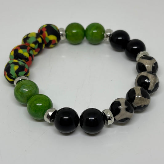 Multicolored beaded bracelet on a white background