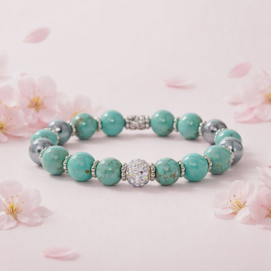 Women's Turquoise Silver Beaded Stylish Bracelet